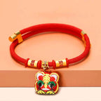 Fortune Jewel Red String Plaited Embroidery Tiger Fu Character Protection Adjustable Cats Dogs Pet Collar
