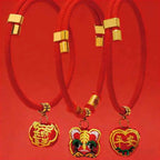 Fortune Jewel Red String Plaited Embroidery Tiger Fu Character Protection Adjustable Cats Dogs Pet Collar