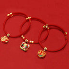 Fortune Jewel Red String Plaited Embroidery Tiger Fu Character Protection Adjustable Cats Dogs Pet Collar