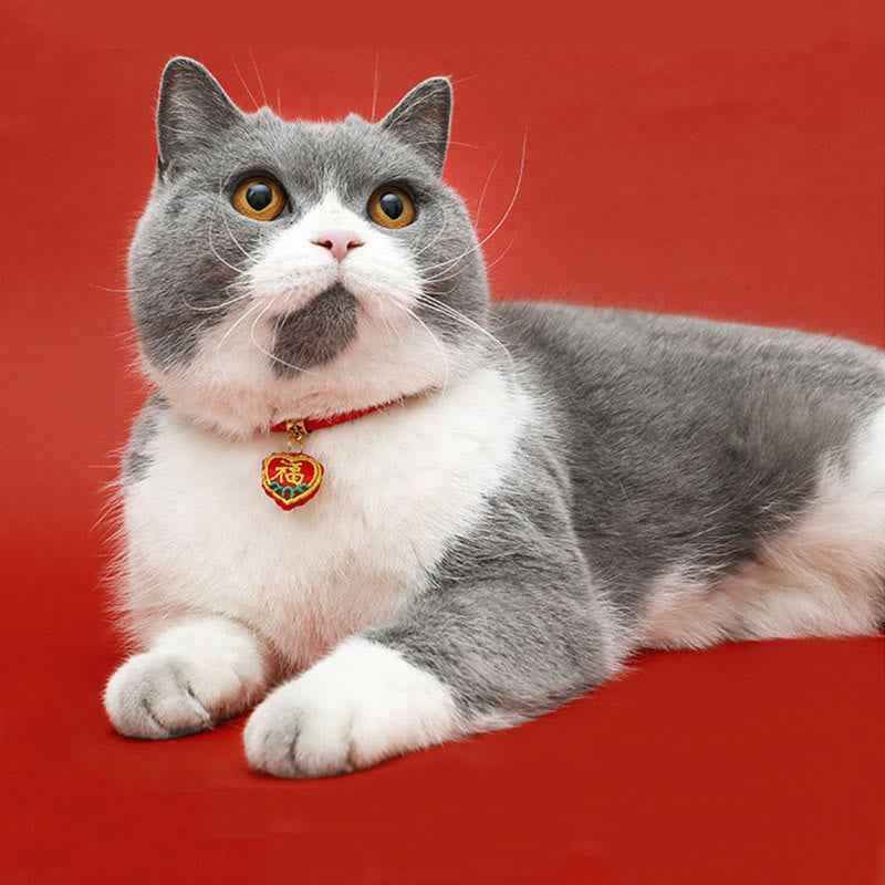Fortune Jewel Red String Plaited Embroidery Tiger Fu Character Protection Adjustable Cats Dogs Pet Collar