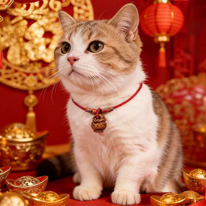 Fortune Jewel Plaited Peach Pit Red String Strength Adjustable Cats Dogs Pet Collar