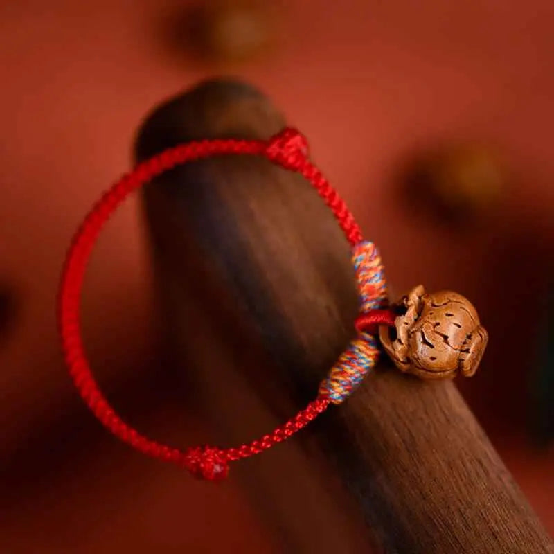 Fortune Jewel Plaited Peach Pit Red String Strength Adjustable Cats Dogs Pet Collar