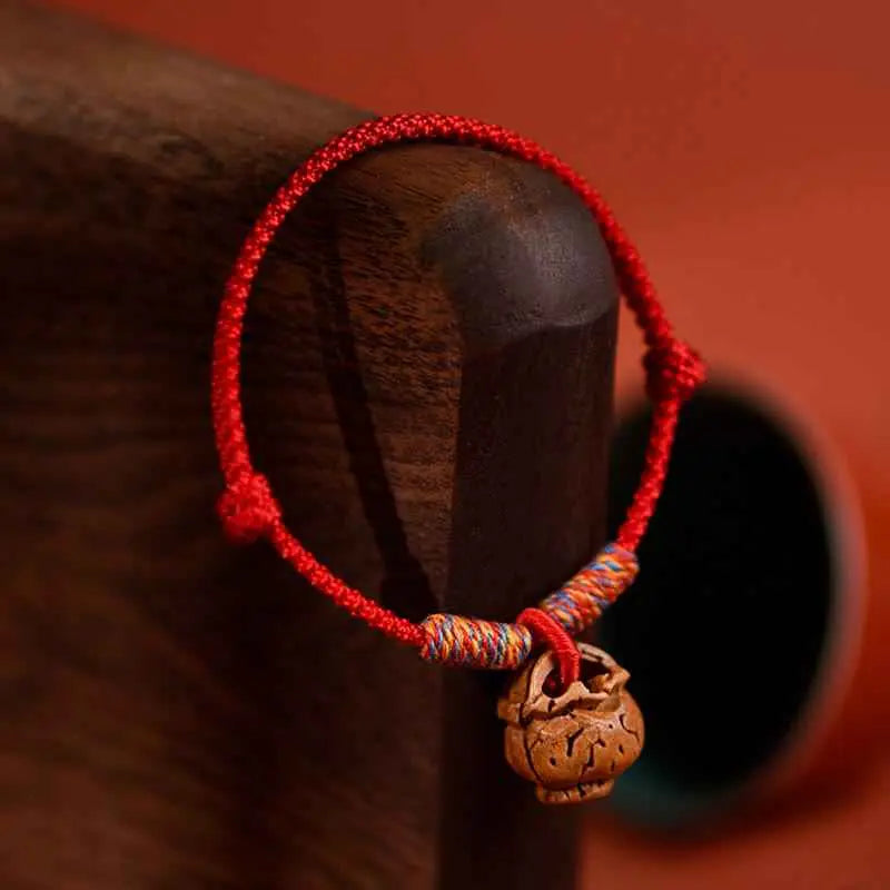 Fortune Jewel Plaited Peach Pit Red String Strength Adjustable Cats Dogs Pet Collar