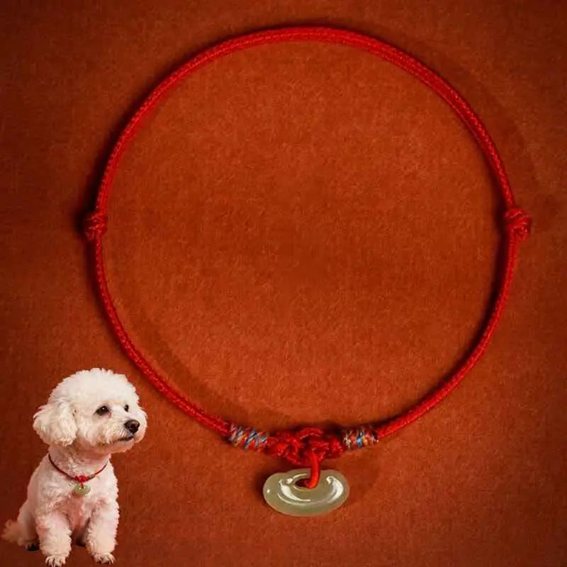 Fortune Jewel Red String Plaited Jade Protection Adjustable Cats Dogs Pet Collar