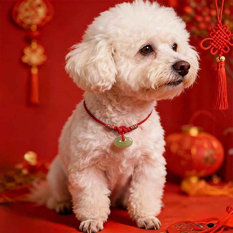 Fortune Jewel Red String Plaited Jade Protection Adjustable Cats Dogs Pet Collar
