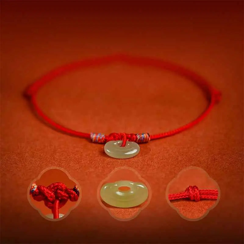 Fortune Jewel Red String Plaited Jade Protection Adjustable Cats Dogs Pet Collar