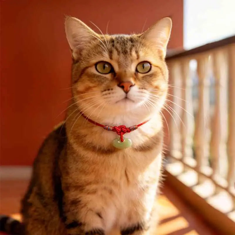 Fortune Jewel Red String Plaited Jade Protection Adjustable Cats Dogs Pet Collar
