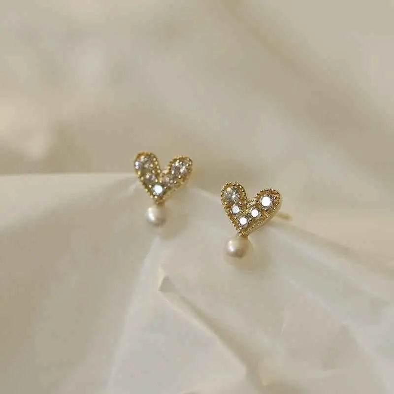 Fortune Jewel 925 Sterling Silver Plated With Gold Heart Design Sincerity Earrings