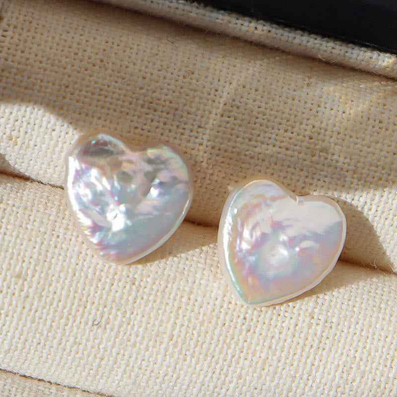 Fortune Jewel Retro Pearl Heart Shape Design Wisdom Stud Earrings