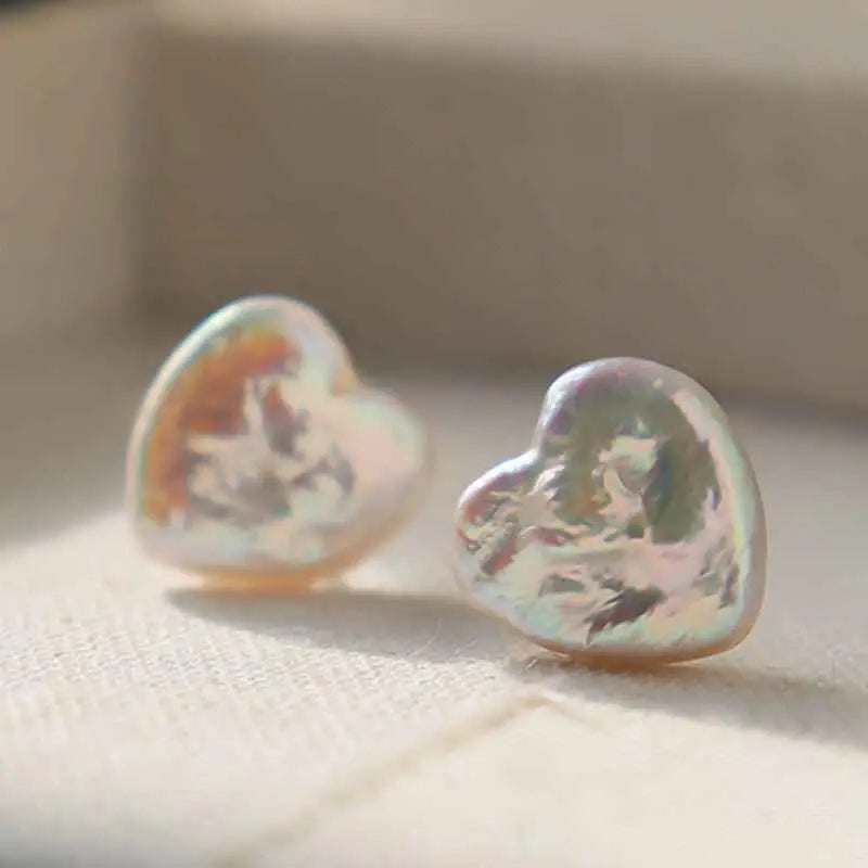 Fortune Jewel Retro Pearl Heart Shape Design Wisdom Stud Earrings