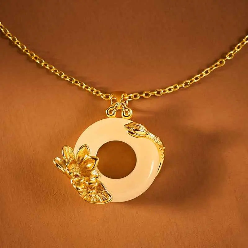 Buddha Stones Lotus Peace Buckle Peace Necklace Pendant