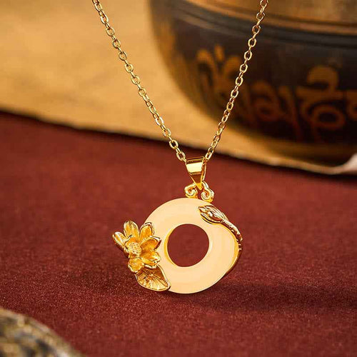 Buddha Stones Lotus Peace Buckle Peace Necklace Pendant