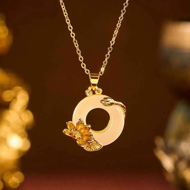 Buddha Stones Lotus Peace Buckle Peace Necklace Pendant
