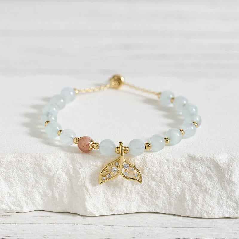 Fortune Jewel Natural Aquamarine Gold-Plated Copper Fish Tail Serenity Bracelet