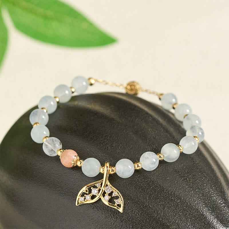 Fortune Jewel Natural Aquamarine Gold-Plated Copper Fish Tail Serenity Bracelet