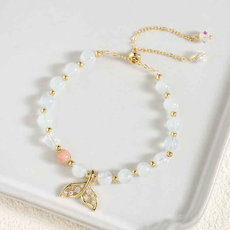 Fortune Jewel Natural Aquamarine Gold-Plated Copper Fish Tail Serenity Bracelet