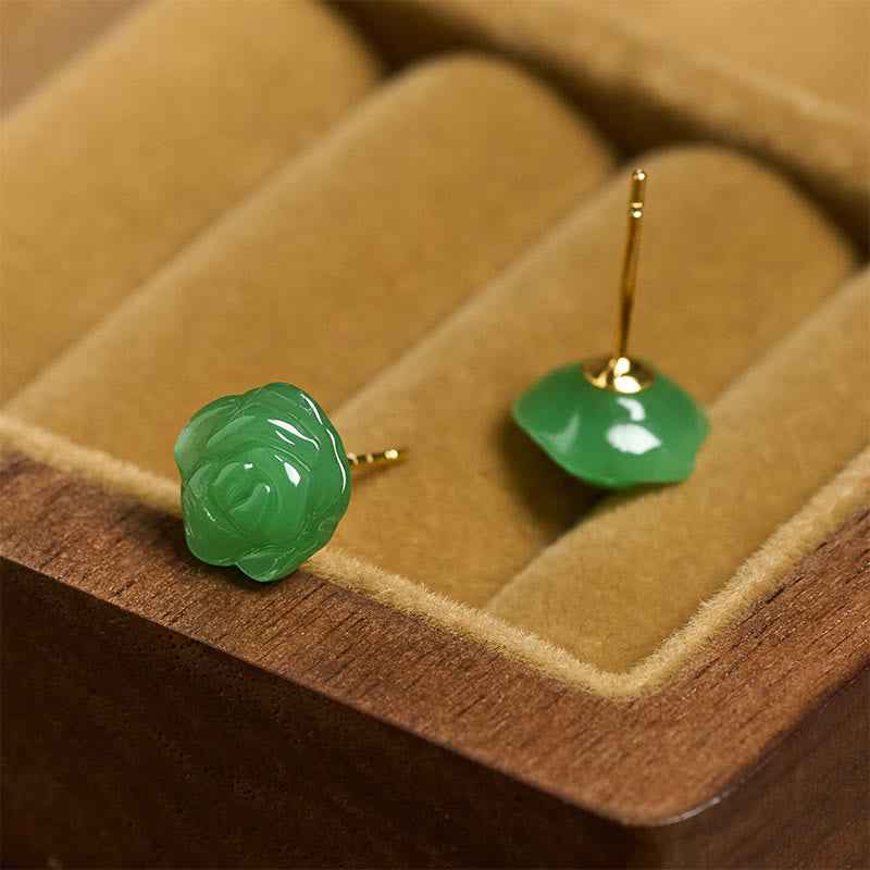 Fortune Jewel 925 Sterling Silver Green Chalcedony Rose Strength Courage Earrings