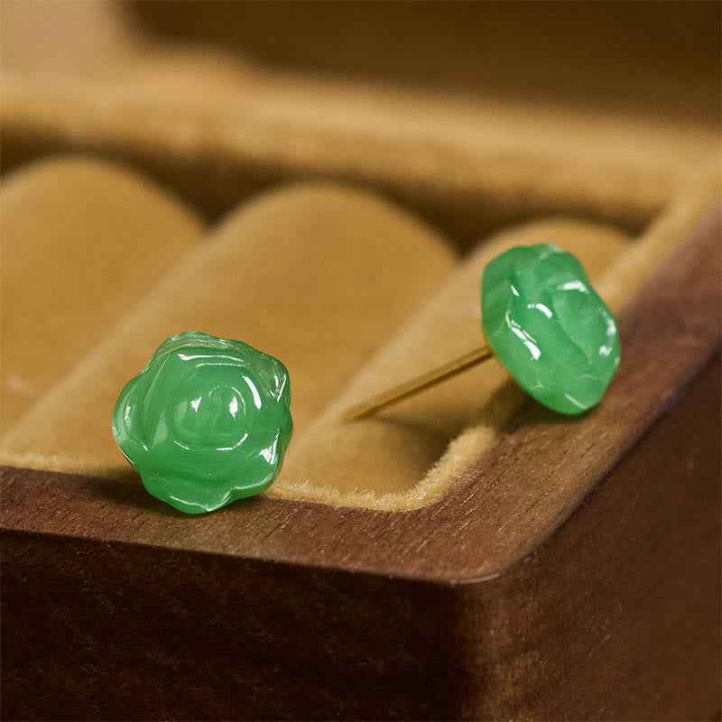 Fortune Jewel 925 Sterling Silver Green Chalcedony Rose Strength Courage Earrings