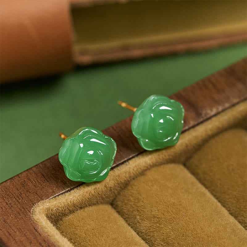 Fortune Jewel 925 Sterling Silver Green Chalcedony Rose Strength Courage Earrings