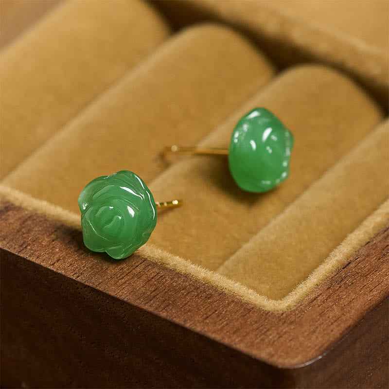 Fortune Jewel 925 Sterling Silver Green Chalcedony Rose Strength Courage Earrings