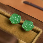 Fortune Jewel 925 Sterling Silver Green Chalcedony Rose Strength Courage Earrings