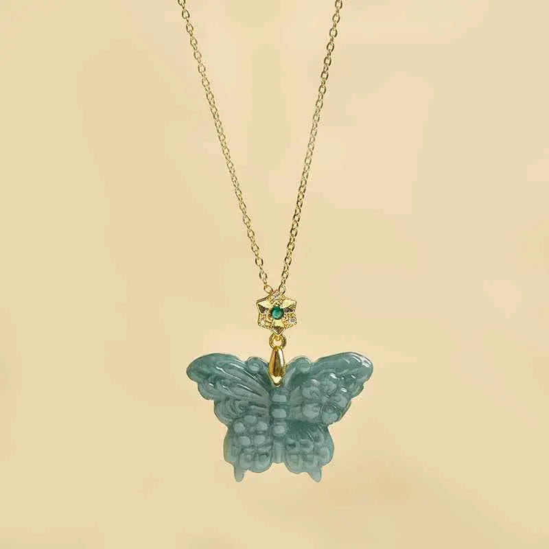 Fortune Jewel "FOR DEAREST MOTHER" Jade Butterfly Abundance Necklace Pendants Includes Gift Message Card