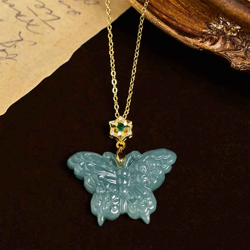 Fortune Jewel "FOR DEAREST MOTHER" Jade Butterfly Abundance Necklace Pendants Includes Gift Message Card