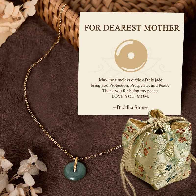 Fortune Jewel "FOR DEAREST MOTHER" Peace Buckle Jade 925 Sterling Silver Luck Necklace Pendants Includes Gift Message Card