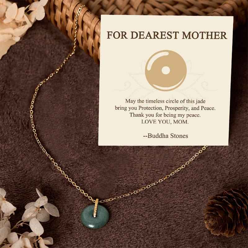 Fortune Jewel "FOR DEAREST MOTHER" Peace Buckle Jade 925 Sterling Silver Luck Necklace Pendants Includes Gift Message Card