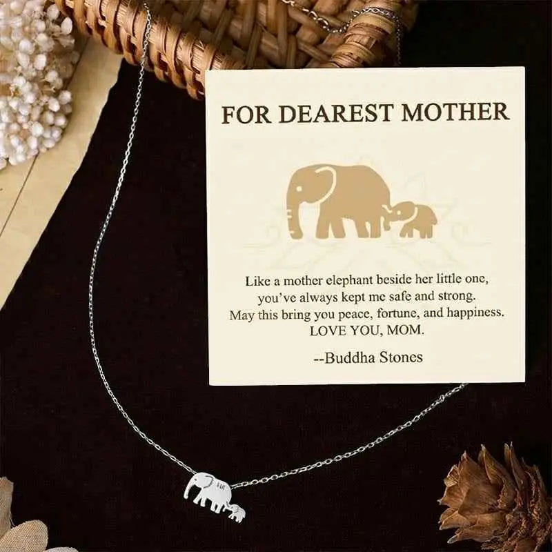 Fortune Jewel "FOR DEAREST MOTHER" Elephant 925 Sterling Silver Necklace Pendants Includes Gift Message Card