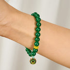 Fortune Jewel Natural Green Agate Yellow Agate Lotus Charm Success Beaded Bracelet