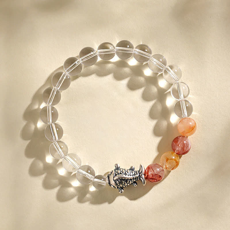 Fortune Jewel Clear Quartz 999 Sterling Silver Koi Fish Protection Bracelet