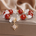 Fortune Jewel Natural Red Agate Clear Quartz Hexagram Charm Confidence Bracelet