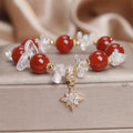Fortune Jewel Natural Red Agate Clear Quartz Hexagram Charm Confidence Bracelet
