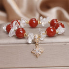 Fortune Jewel Natural Red Agate Clear Quartz Hexagram Charm Confidence Bracelet