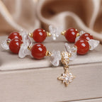 Fortune Jewel Natural Red Agate Clear Quartz Hexagram Charm Confidence Bracelet