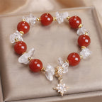 Fortune Jewel Natural Red Agate Clear Quartz Hexagram Charm Confidence Bracelet