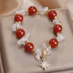 Fortune Jewel Natural Red Agate Clear Quartz Hexagram Charm Confidence Bracelet