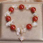 Fortune Jewel Natural Red Agate Clear Quartz Hexagram Charm Confidence Bracelet