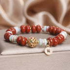 Fortune Jewel Red Jasper Shoushan Stone Abacus Beads Copper Coin Protection Bracelet