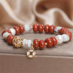 Fortune Jewel Red Jasper Shoushan Stone Abacus Beads Copper Coin Protection Bracelet