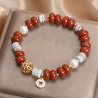 Fortune Jewel Red Jasper Shoushan Stone Abacus Beads Copper Coin Protection Bracelet