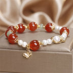 Fortune Jewel Natural Red Agate Pearl Butterfly Self-acceptance Bracelet