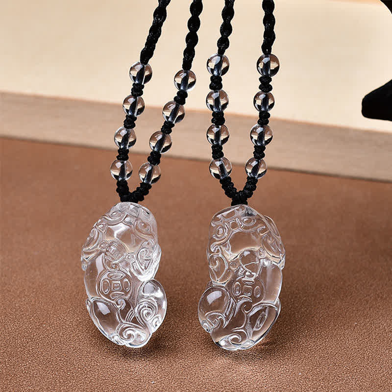 Fortune Jewel Natural Clear Quartz Pixiu Clarity Beads Rope Necklace