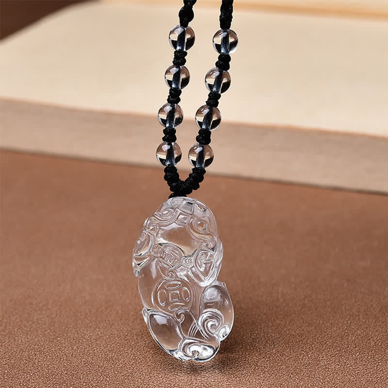 Fortune Jewel Natural Clear Quartz Pixiu Clarity Beads Rope Necklace