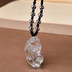 Fortune Jewel Natural Clear Quartz Pixiu Clarity Beads Rope Necklace