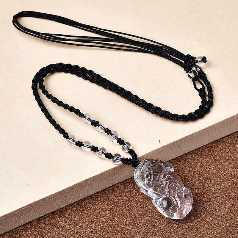 Fortune Jewel Natural Clear Quartz Pixiu Clarity Beads Rope Necklace