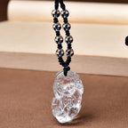 Fortune Jewel Natural Clear Quartz Pixiu Clarity Beads Rope Necklace