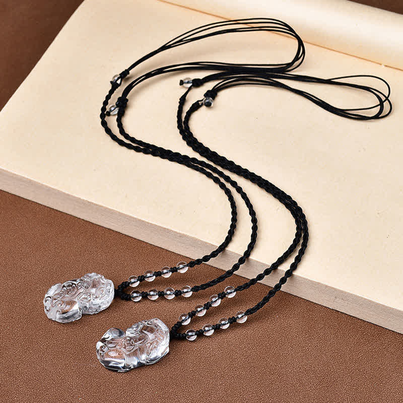 Fortune Jewel Natural Clear Quartz Pixiu Clarity Beads Rope Necklace