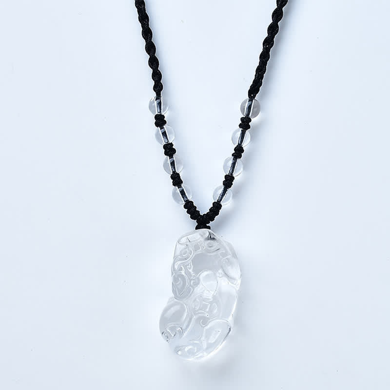 Fortune Jewel Natural Clear Quartz Pixiu Clarity Beads Rope Necklace